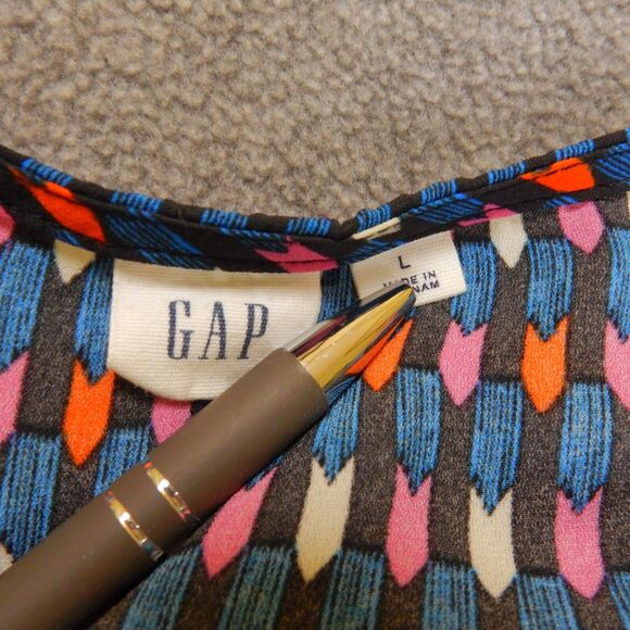 Gap Womens Shirt Large Blue Pink VNeck Flowy Geometric Lightweight Ruffle Sleeve - Picture 4 of 8